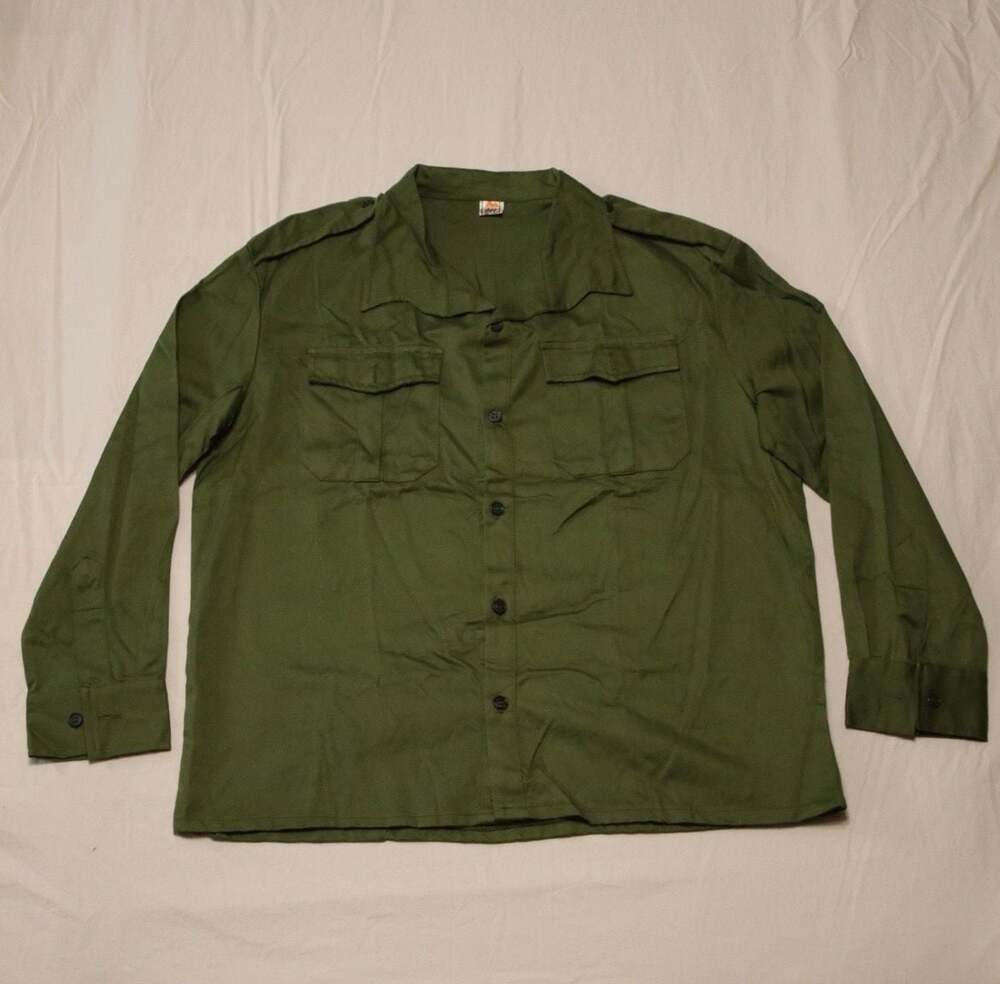 Vintage Military-Style Olive Green Field Fatigue Shirt
